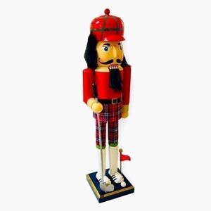 Holiday Home Irish Nutcracker Golfer Statue Wood Handmade Checkered Soldier Toy